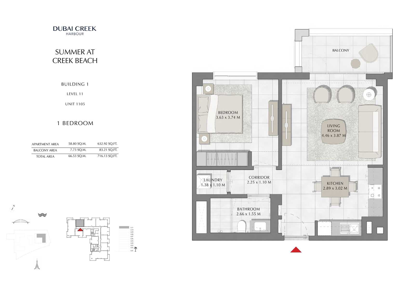 1 Br Building 1 Level 11 Unit 1105, Size 716 Sq Ft